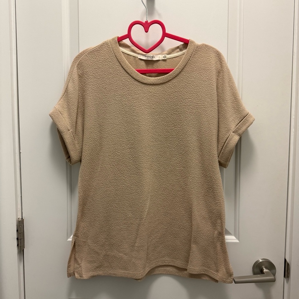 Astrologie Women's Beige Short Sleeve Textured Sweater Shirt Size Lp